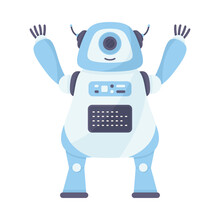 Blue Modern Robot and Humanoid Bot with Smiling Face as Artificial Intelligence Vector Illustration