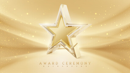 Wall Mural - award ceremony background with 3d gold star element and glitter light effect decoration.