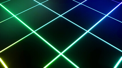 Wall Mural - Abstract background square shape neon light blue and green,geometric background,3d rendering