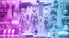 Pink Blue Transgender Pride Vibrant LGBTQ Space Exploration Technology Engineering Industry Business Wall Collage Background 3d Illustration Render