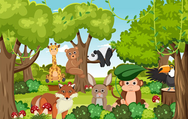 Wall Mural - Cute wild animals in the forest