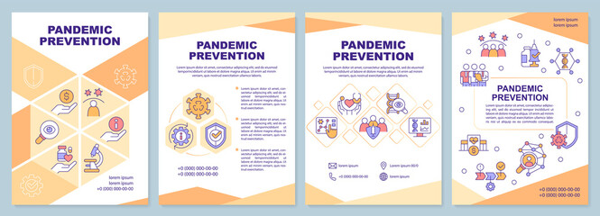 Pandemic prevention orange brochure template. Leaflet design with linear icons. Editable 4 vector layouts for presentation, annual reports. Arial-Black, Myriad Pro-Regular fonts used