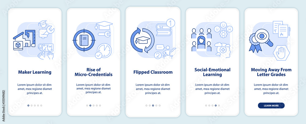 Trends in education light blue onboarding mobile app screen. Learning ...