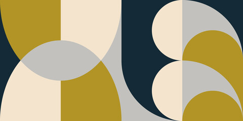 Leinwandbilder - Geometric abstract vector background with circles, rectangles and squares in retro Bauhaus style. Pastel colored simple shapes graphic pattern.