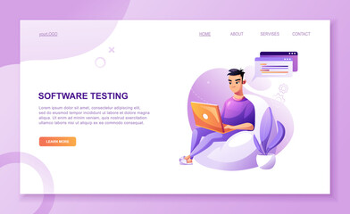 Wall Mural - programming concept, web engineer at work, vector images. developer programming web site landing pag