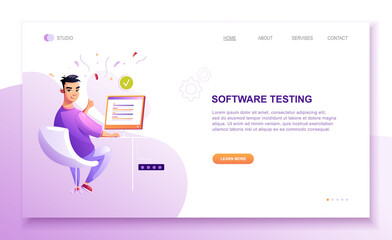 Wall Mural - programming concept, web engineer at work, vector images. developer programming web site landing pag