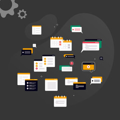 Wall Mural - simple multi-colored icons related to programming and communication on background, perfect for websi