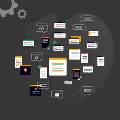 Wall Mural - simple multi-colored icons related to programming and communication on background, perfect for websi
