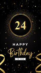 Wall Mural - 24th Birthday celebration with gold circle frames, ribbons, stars, and gold confetti glitter. Premium design for brochure, poster, leaflet, greeting card, birthday invitation, and Celebration events. 