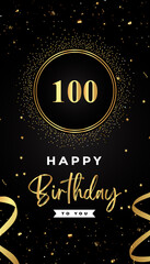 Wall Mural - 100th Birthday celebration with gold circle frames, ribbons, stars, and gold confetti glitter. Premium design for brochure, poster, leaflet, greeting card, birthday invitation, and Celebration events