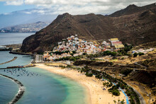Aerial View Of Las Teresitas Beach And San Andrés Village, Sta. Cruz De Tenerife, Tenerife, Canary Islands, Spain
