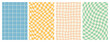Groovy hippie 70s backgrounds. Checkerboard, chessboard, mesh, waves patterns. Twisted and distorted vector texture in trendy retro psychedelic style. Y2k aesthetic.