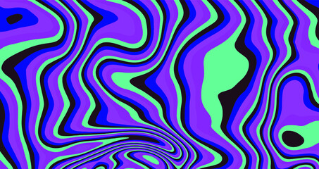 Wall Mural - Op-art psychedelic background with distorted and wavy lines and curves. The 60s and 70s hippie style.