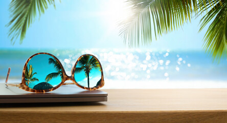 Art Enjoyment of working remotely in a dream office on the shores of a tropical sea