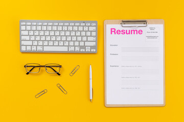 Resume application form on office table. Find new job concept