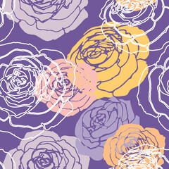 Poster - Roses floral seamless pattern over purple background in retro style