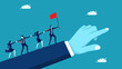 Leadership. Business leaders hold winner flags in the direction of business to achieve goals vector