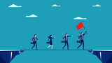 Fototapeta Zachód słońca - Leadership. Business leaders hold winner flags in the direction of business to achieve goals vector