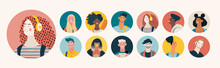 People Portrait - Avatars, Students -Modern Flat Vector Concept Illustration Of Young People, Face Portraits, Round User Avatars. Creative Landing Web Page Template