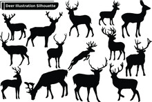 Large Collection Of Deer Black Silhouettes In Different Poses Set 