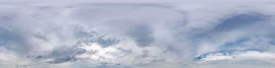 Wall Mural - seamless overcast blue sky hdri panorama 360 degrees angle view with zenith and beautiful clouds for