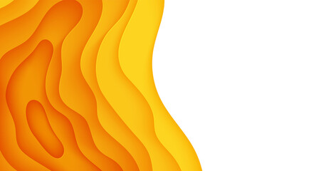 Wall Mural - Abstract yellow background in cut paper style. Cutout orange wallpaper. Wavy template for save the Earth posters, eco brochures, business presentations. Vector card illustration of papercut background