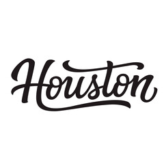 Sticker - Houston. Hand lettering text, vector typography for posters, cards, stickers