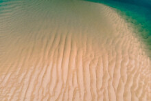 Aerial View Of Low Tide Bank Sand Near Playa Del Puntal, San Vicente De La Barquera, Cantabria, Spain.