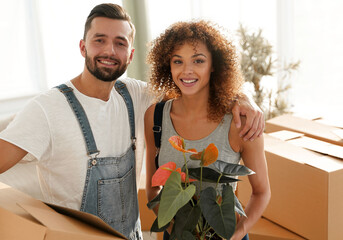 Wall Mural - Newlyweds standing in a new apartment