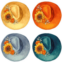 Watercolor Summer Woven Hat Top View