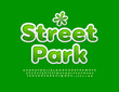 © Popskraft - Vector green logotype Street Park. Bright sticker Font. Artistic Alphabet Letters, Numbers and Symbols set