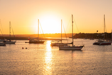 Harbor from Alvor at sunset in Portugal