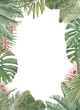 © January Bloom - tropical palm floral leaf green hawaii beach monstera banana palm leaves pink hibiscus border frame