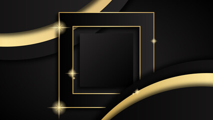 luxury black scene with golden lines. gold and black podium on a black background. 3D stage for displaying a cosmetic product