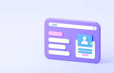 Login and password registration form. 3d rendering illustration. User creative interface.