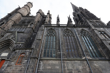 Wall Mural - Beautiful, impressive cathedral of Clermont Ferrand in France, made dark from volcanic rocks .