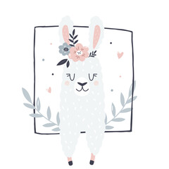 Wall Mural - Vector illustration of a cute llama. Cute composition with adorable animal.