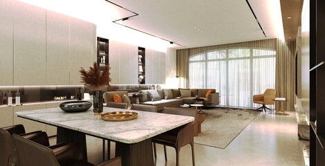 Poster - 3d render of luxury house living room