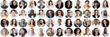 canvas print picture Collage of a lot of happy multiracial people looking at the camera. Many smiling multiethnic faces of successful business people on a screen of computer or laptop. Video conference concept