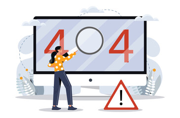 Wall Mural - error 404 concept. technical support, modern technologies and digital world. woman cannot find page 