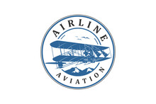 Wright Brothers Plane Logo Biplane Vintage Historical Rounded Shape Emblem Icon Symbol Airline Aviation