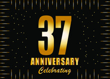 Anniversary Celebrating 37 Years. Luxury Decorative Vector With Gold For Special Anniversary Date.