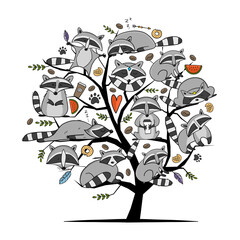 Poster - Racoons Family tree. Funny Characters. Art for your design