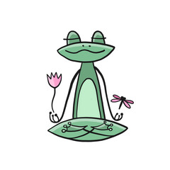 Poster - Yoga frog meditate in lotus pose. Isolated on white background. Cartoon for your design