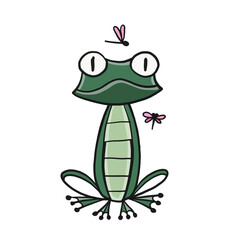 Poster - Little funny frog with fly. Isolated on white background. Cartoon for your design