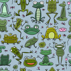 Poster - Funny frogs family. Seamless pattern background for your design