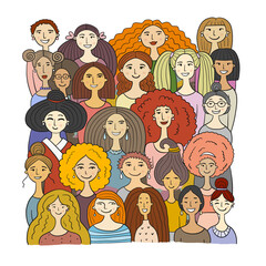 Poster - Women community. Big female family. Group of pretty girls. Team of girls. Art frame for your design