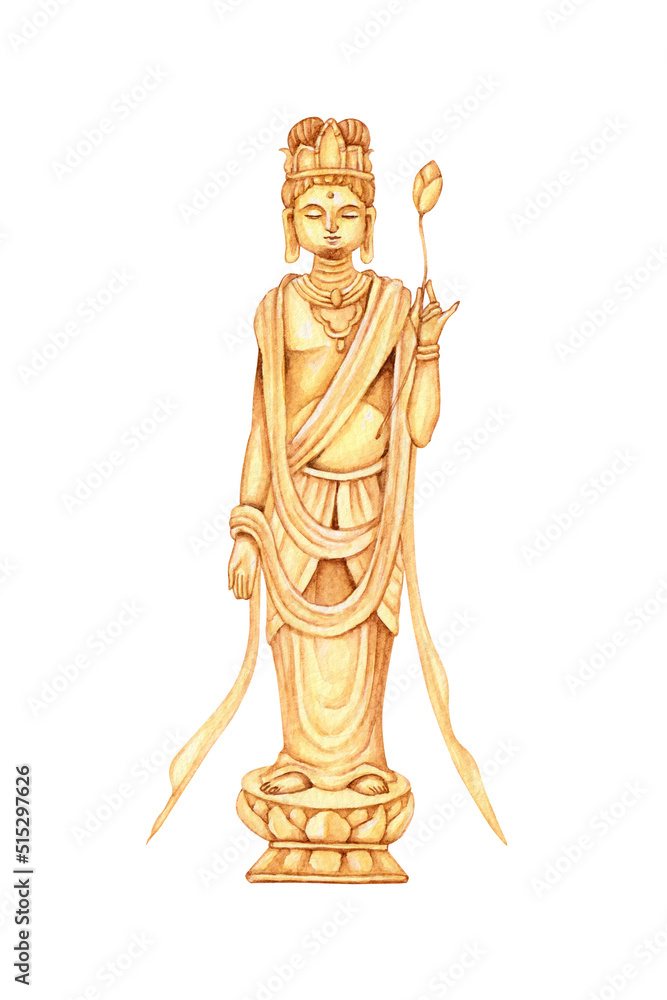 観音菩薩 水彩画 手描き 観音菩薩 水彩画 手描き