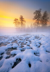 Wall Mural - beautiful winter sunset with colorful sky