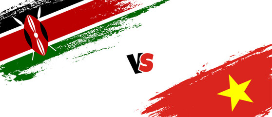 Creative Kenya vs Vietnam brush flag illustration. Artistic brush style two country flags relationship background